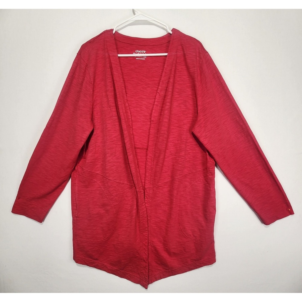 Chico's Women's Open Casual Front Cardigan Everyday Sweater Pink Size XL